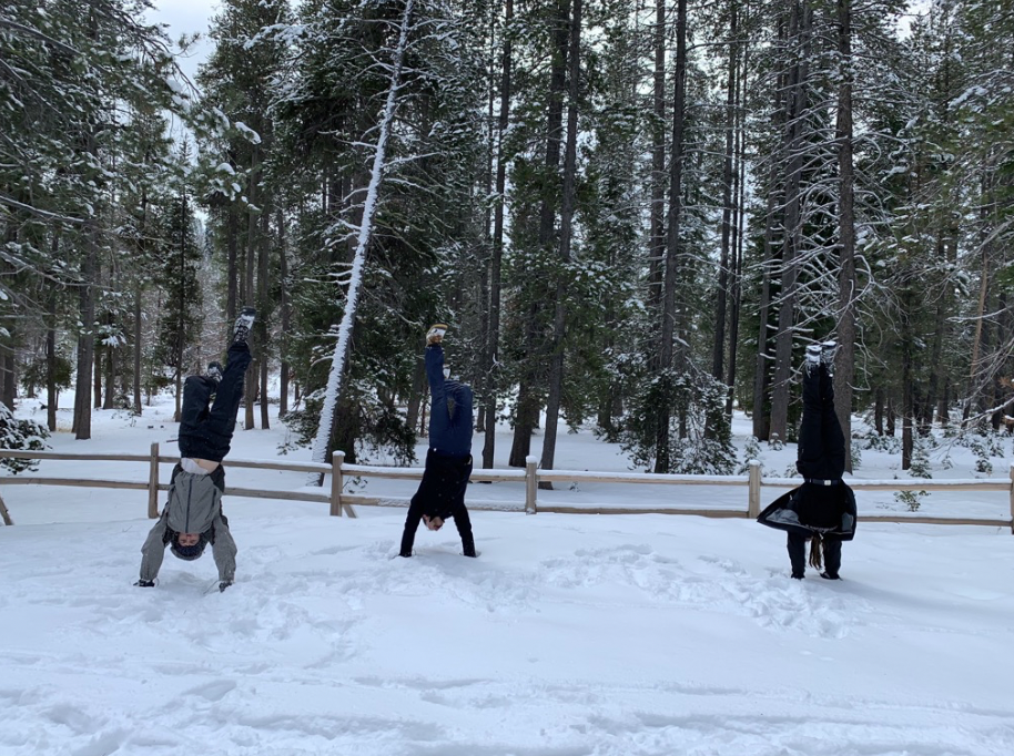 freelance tech content marketing writer and handstands in snow